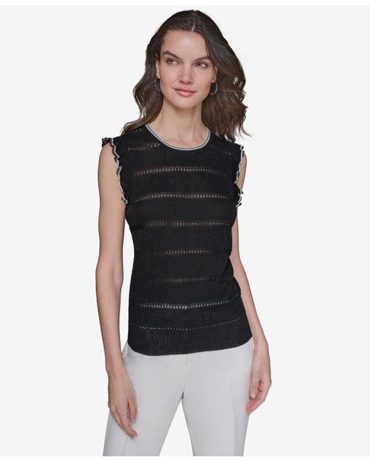 Karl Lagerfeld Black Pointelle Knit Sleeveless Top