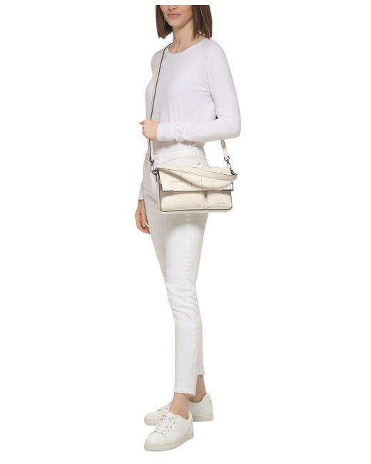 Calvin Klein Black Mica Woven Magnetic Flap Convertible Shoulder Bag