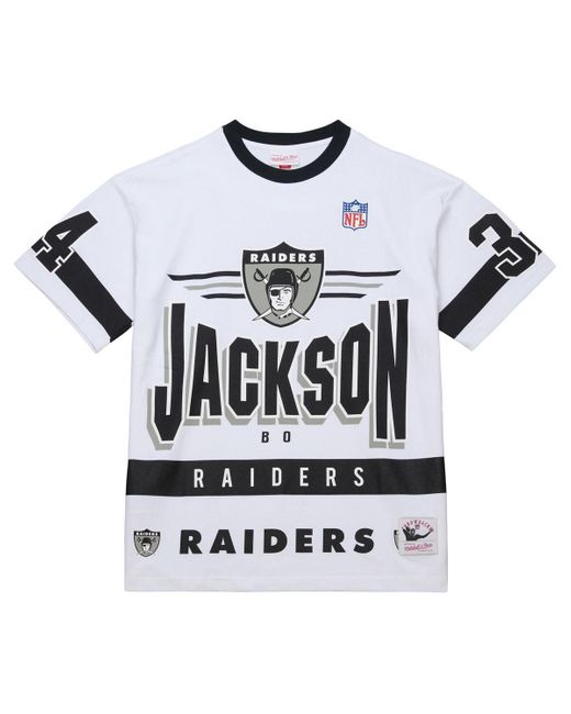 Mitchell & Ness White Bo Jackson Las Vegas Raiders Name Number Team Origins Vintage Logo T-shirt for men