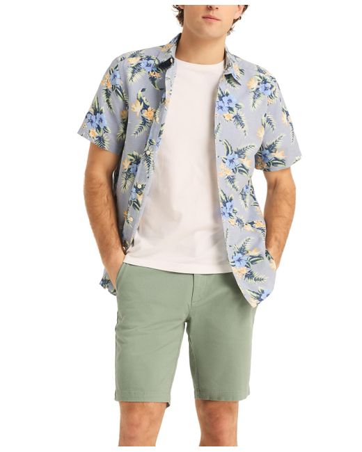 Nautica Blue Floral Print Short Sleeve Button-front Shirt for men