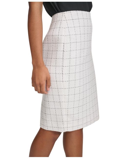 Calvin Klein White Windowpane-print Pencil Skirt