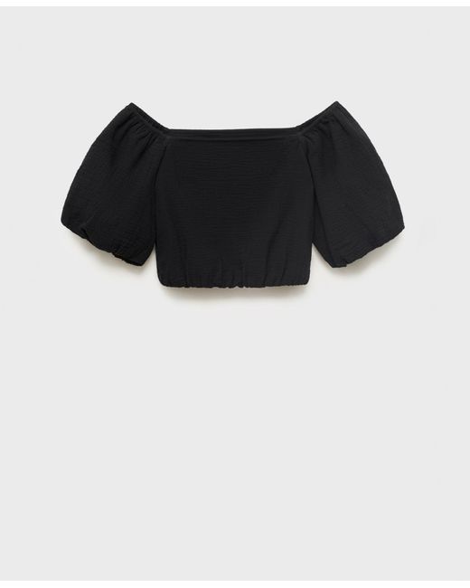 Mango Black Puff Sleeve Strapless Blouse