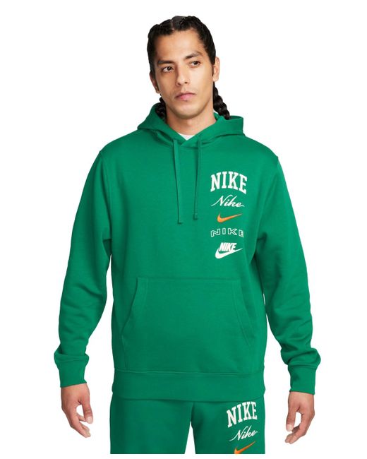 Nike Green Club Fleece Stacked Logo-print Hoodie for men