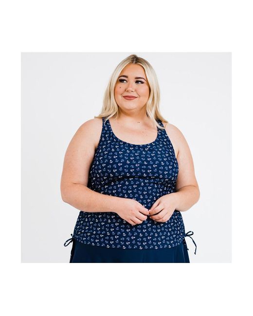 Calypsa Blue Plus Size Maya Tankini Swim Top With Removable Cups