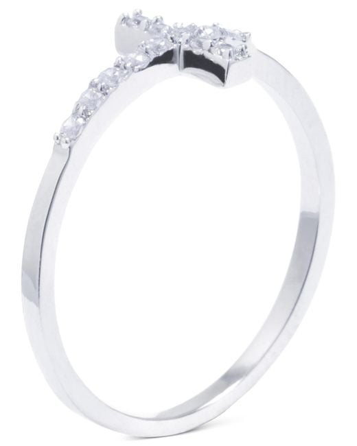 Macy's White Pave Crystal Thin Cross Ring