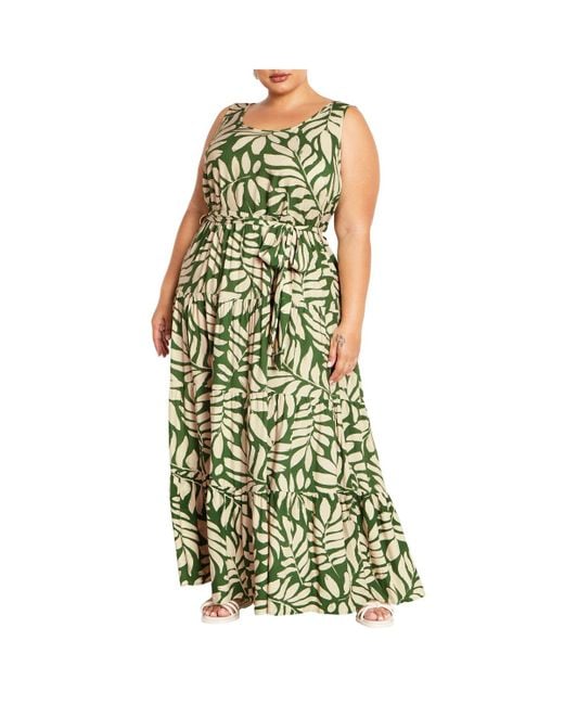 City Chic Green Plus Size Sasha Print Maxi Dress