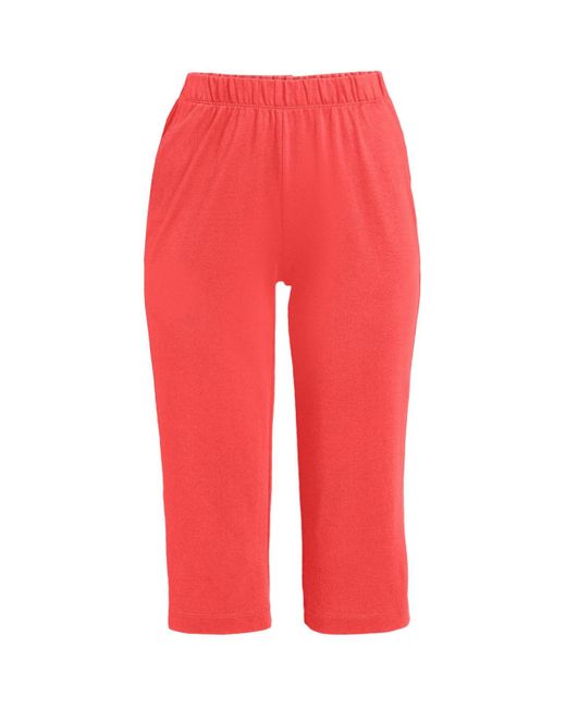 Lands' End Red Plus Size Sport Knit High Rise Elastic Waist Pull On Capri Pants