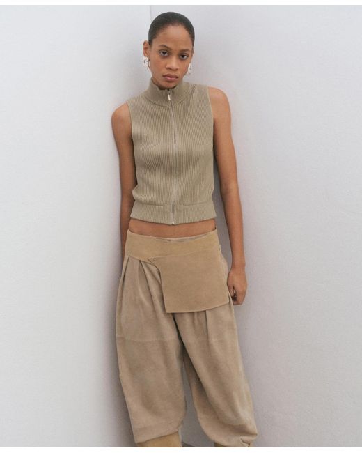 Mango Natural Zip Ribbed Knitted Top