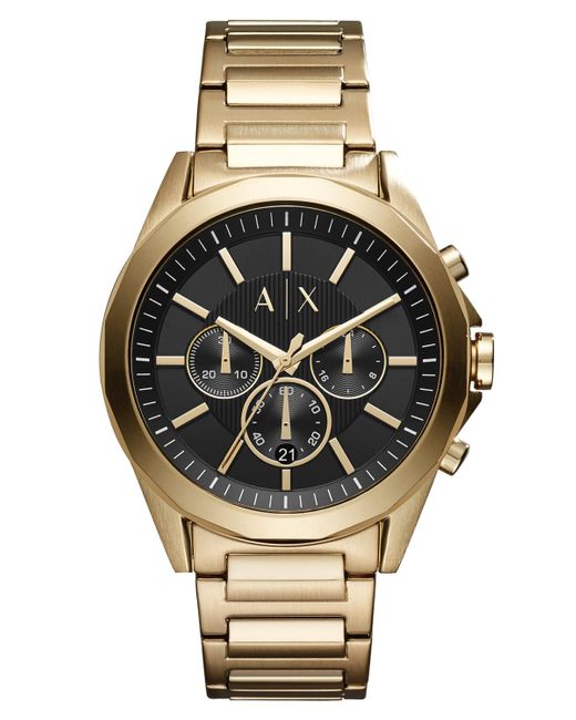 Armani Exchange Metallic Men's Chronograph Drexler Gold-tone Stainless Steel Bracelet Watch 44mm for men