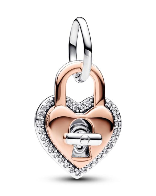Pandora Metallic Sterling Silver And 14k Gold Padlock Heart Charm