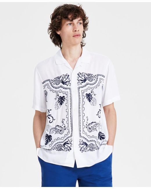 Sun & Stone White Sun + Stone Conrad Regular-fit Tropical Paisley Button-down Camp Shirt for men