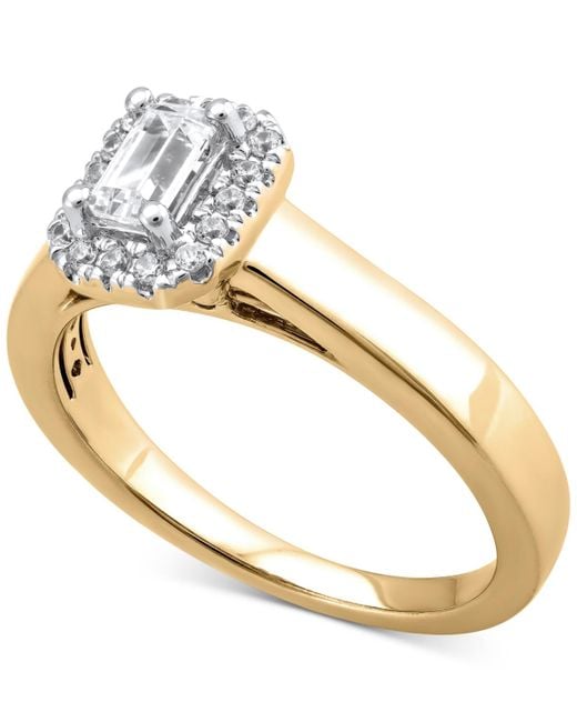 Macy's Metallic Diamond Emerald-cut Halo Engagement Ring (1/2 Ct. T.w.