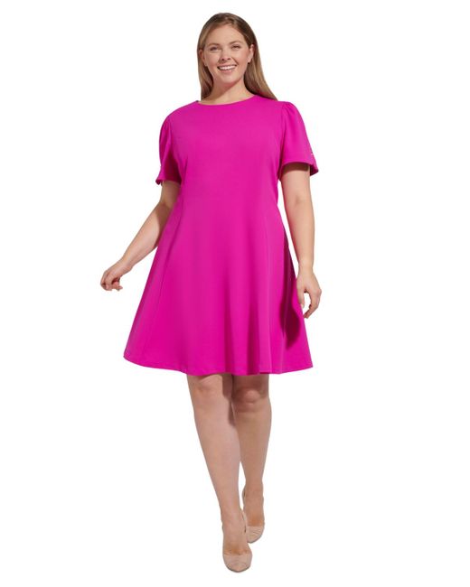 DKNY Pink Plus Size Button-trim Fit & Flare Dress