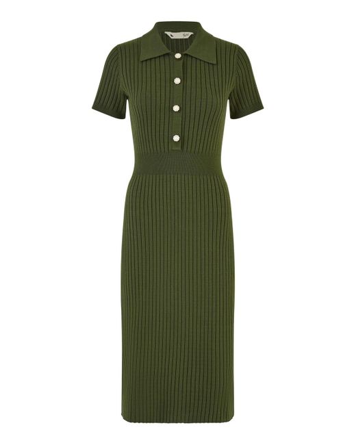 Yumi' Women's Green Fitted Rib Knitted Midi Dress Yumi' Women's Green Fitted Rib Knitted Midi Dress