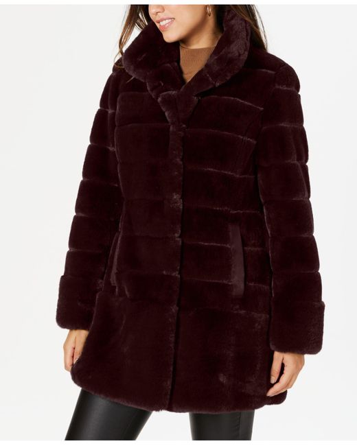 Jones New York Purple Stand-collar Faux-fur Coat