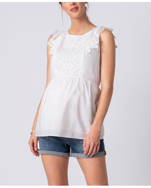 Seraphine White Broderie Anglaise Cotton Maternity Nursing Top