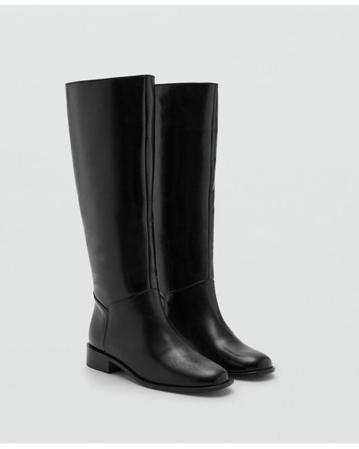 Mango Black Leather High Boots