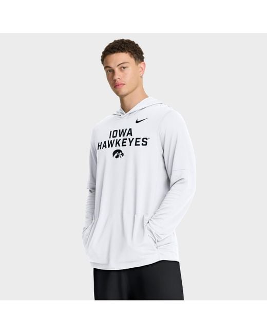 Nike White Iowa Hawkeyes 2025 Sideline Performance Long Sleeve Hoodie T-shirt for men