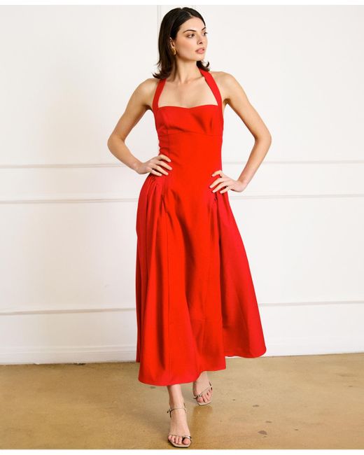 Line & Dot Red Greta Halter Sleeveless Maxi Dress