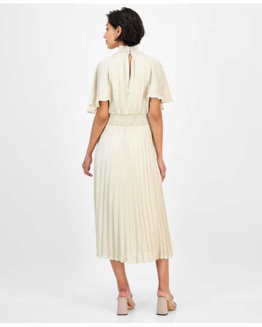 Julia Jordan Natural Pleated Smocked Dress