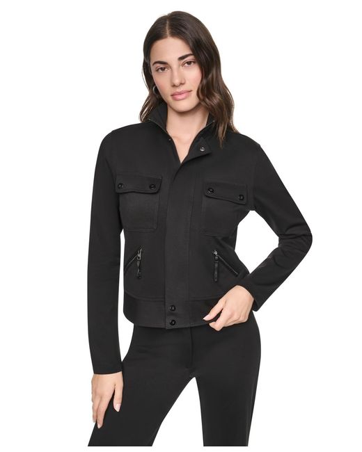 DKNY Black Soho Ponte Tech Zip-front Jacket