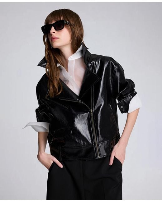 Kenneth Cole Black Moto Collared Neck Jacket