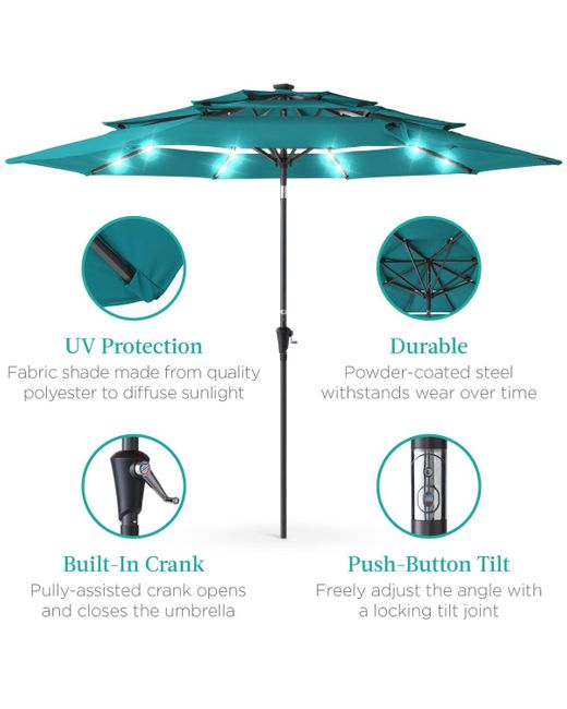 Best Choice Products Green 10ft 3-tier Solar Patio Umbrella W/ 24 Led Lights