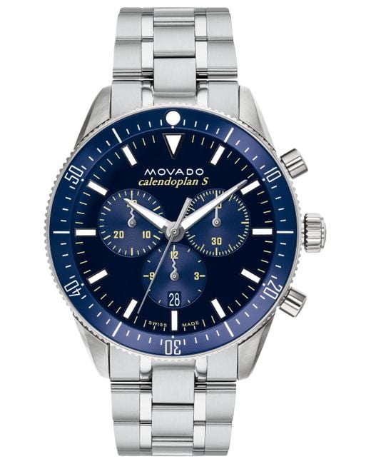 Movado Blue Heritage -tone Stainless Steel Bracelet Watch 42mm for men