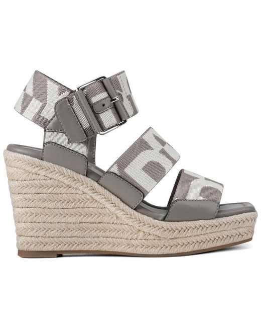 DKNY Gray Caylee Square Toe Wedge Sandals