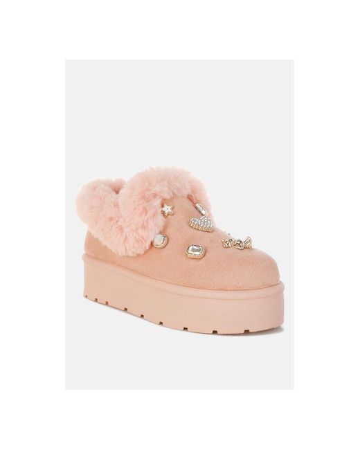 LONDON RAG Pink Zeta Charm Detail Slip On Snow Boots