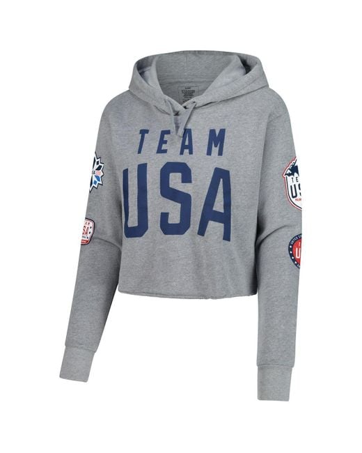 Outerstuff Gray Team Usa Flag Patches Fleece Cropped Pullover Hoodie