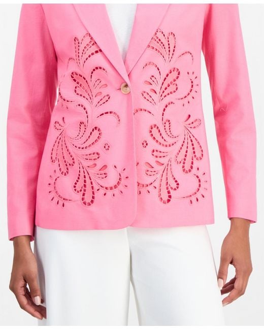 Tahari Pink Embroidered One-button Jacket
