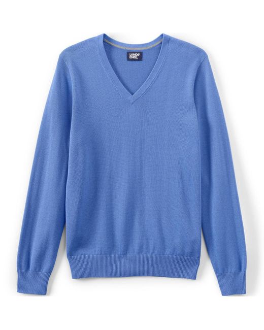 Lands' End Blue School Uniform Cotton Modal Vneck Pullover Sweater