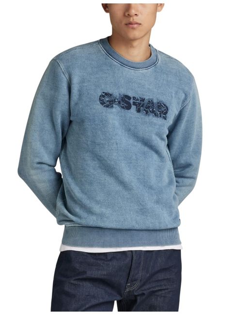 G-Star RAW Blue G-star Indigo Distressed Logo Sweatshirt for men