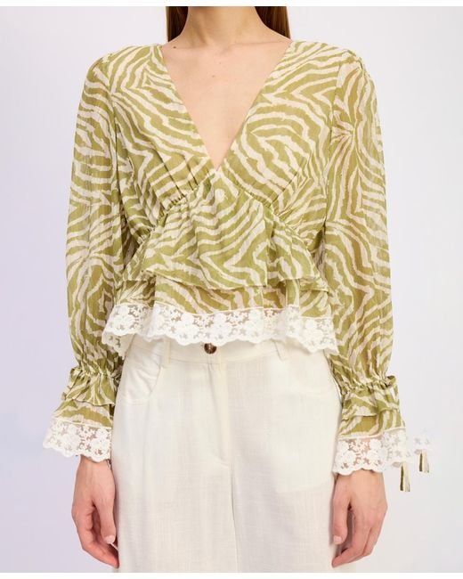 En Saison Yellow V-neck Pull-on Top