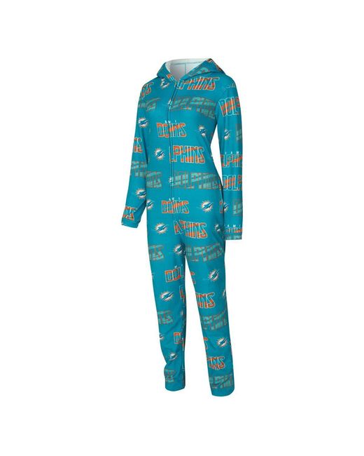 Concepts Sport Blue Miami Dolphins Roadway Allover Print Microfleece Full-zip Union Suit