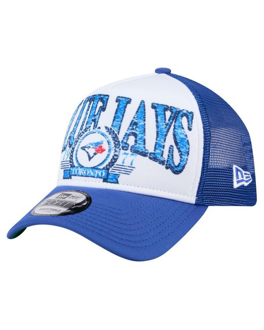 KTZ White/royal Toronto Blue Jays Distressed 9forty A-frame Adjustable Trucker Hat for men