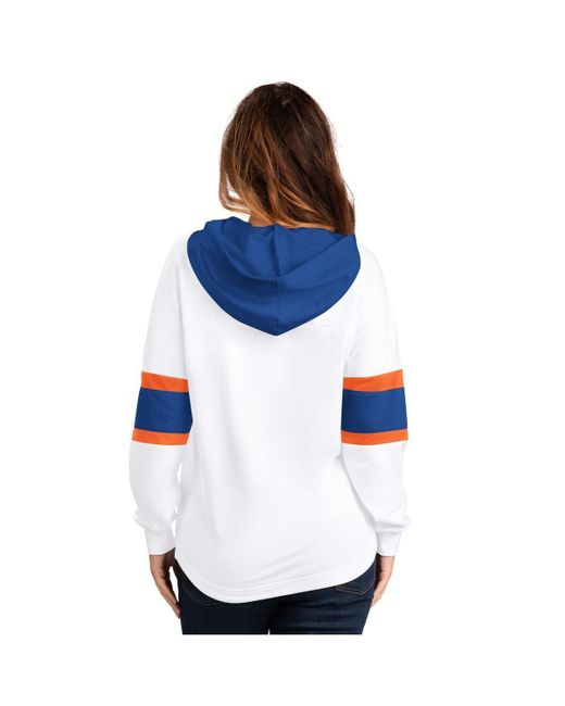 G-III 4Her by Carl Banks White New York Islanders Goal Zone Long Sleeve Lace-up Hoodie T-shirt