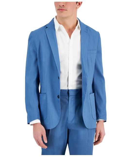 Alfani Blue Linen Blend Stretch Blazer for men