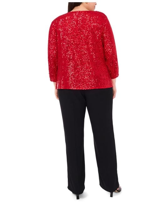 Vince Camuto Red Plus Size Drape Neck 3/4-sleeve Top