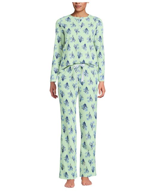 Lands' End Women's Green Knit Piece Pajama Set