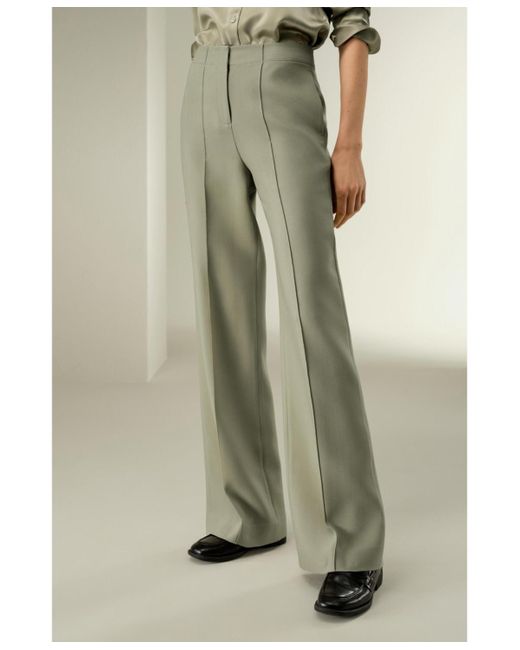 LILYSILK Green Silk-wool Twill Flare Pants