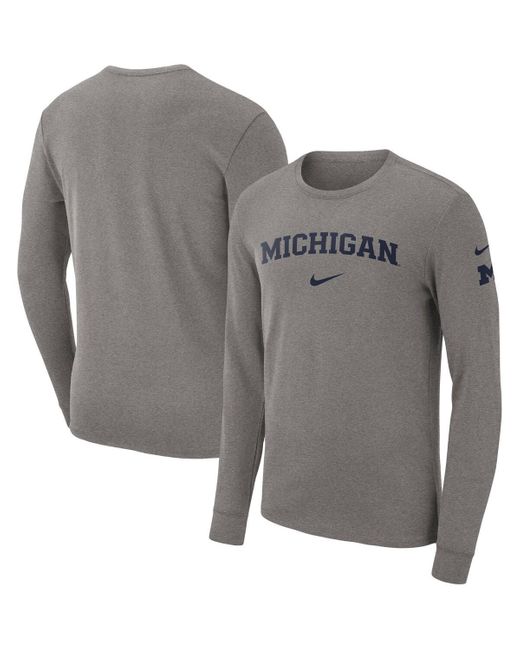 Nike Gray Michigan Wolverines Arch 2-hit Long Sleeve T-shirt for men