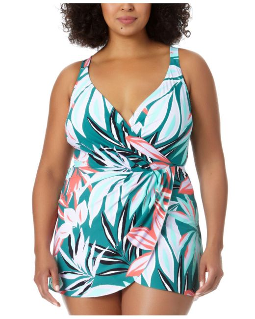 anne cole tropical floral surplice swimdress