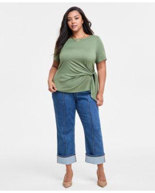 On 34th Blue Trendy Plus Size Elbow Sleeve Tie Waist T Shirt Cuffed Straight Leg Jeans Exclusively At Macys