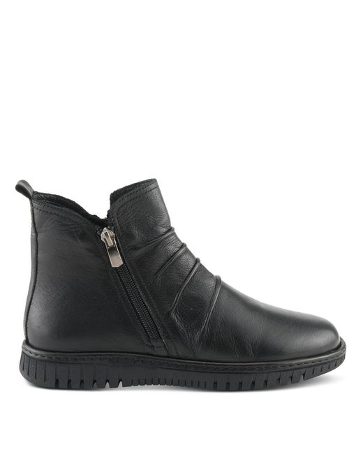 Spring Step Black Rosado Ruched Leather Bootie