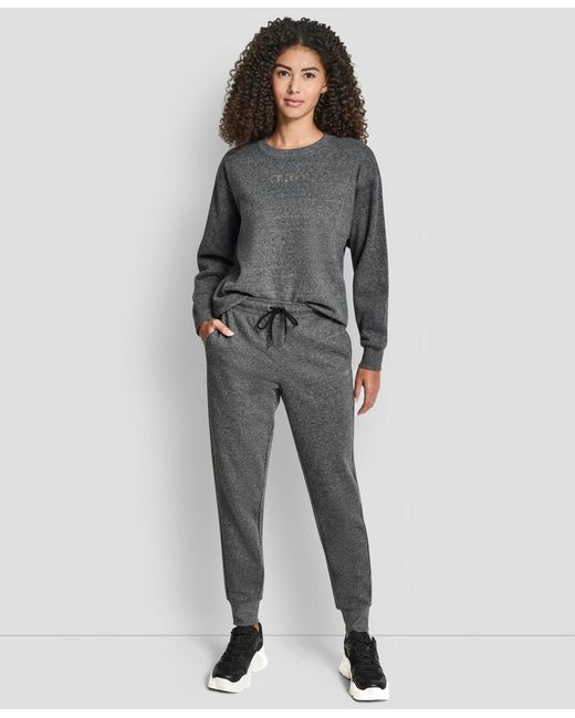 DKNY Gray Rhinestone Logo Cuffed jogger