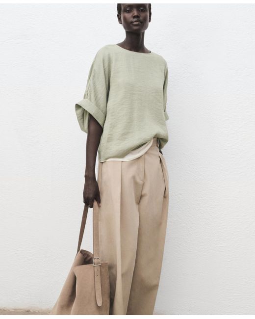 Mango Natural Turn-up Sleeves Oversized Blouse