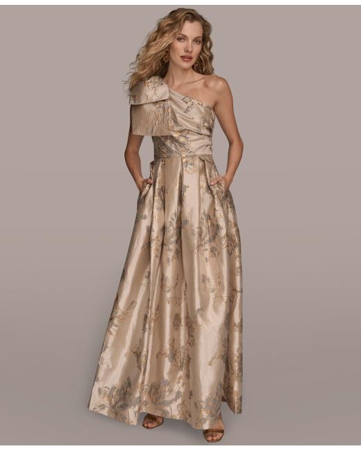 Donna Karan Women's Brown One-shoulder Bow Ball Gown