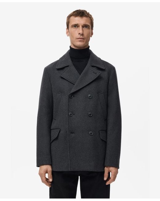 Mango Blue Short Double-breasted Wool Coat for men